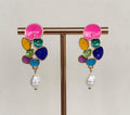 Rainbow Petal Cluster Earrings with Baroque Pearl Drops