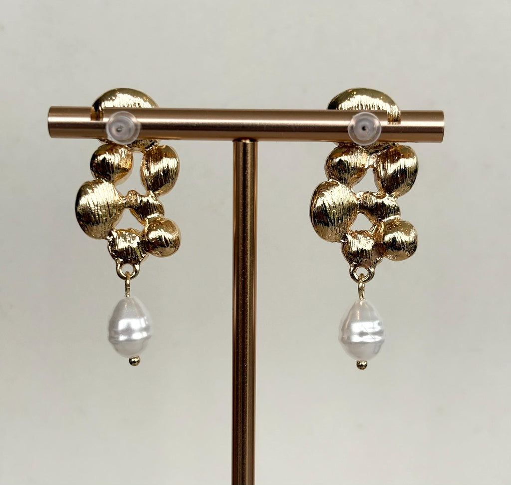Rainbow Petal Cluster Earrings with Baroque Pearl Drops
