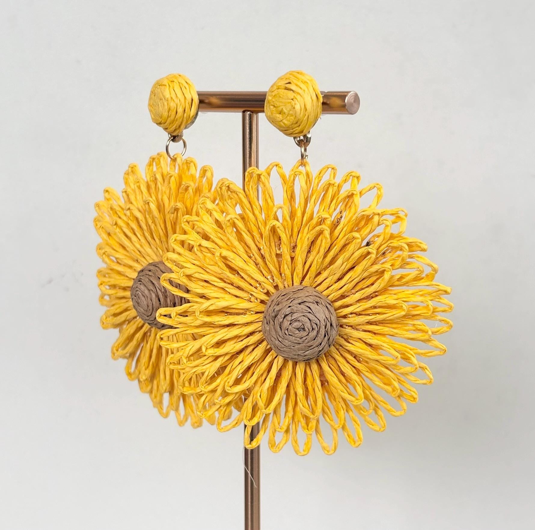 Oversized Raffia Sunflower Statement Earrings