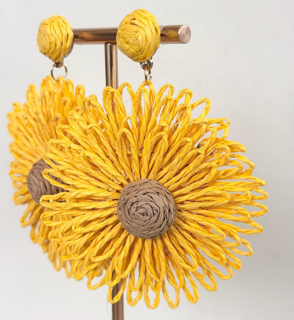 Oversized Raffia Sunflower Statement Earrings