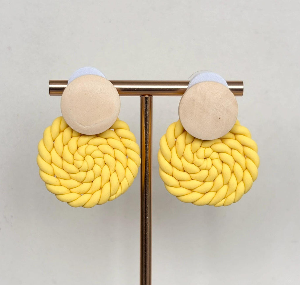 Natural Wood and Yellow Rope Drop Earrings