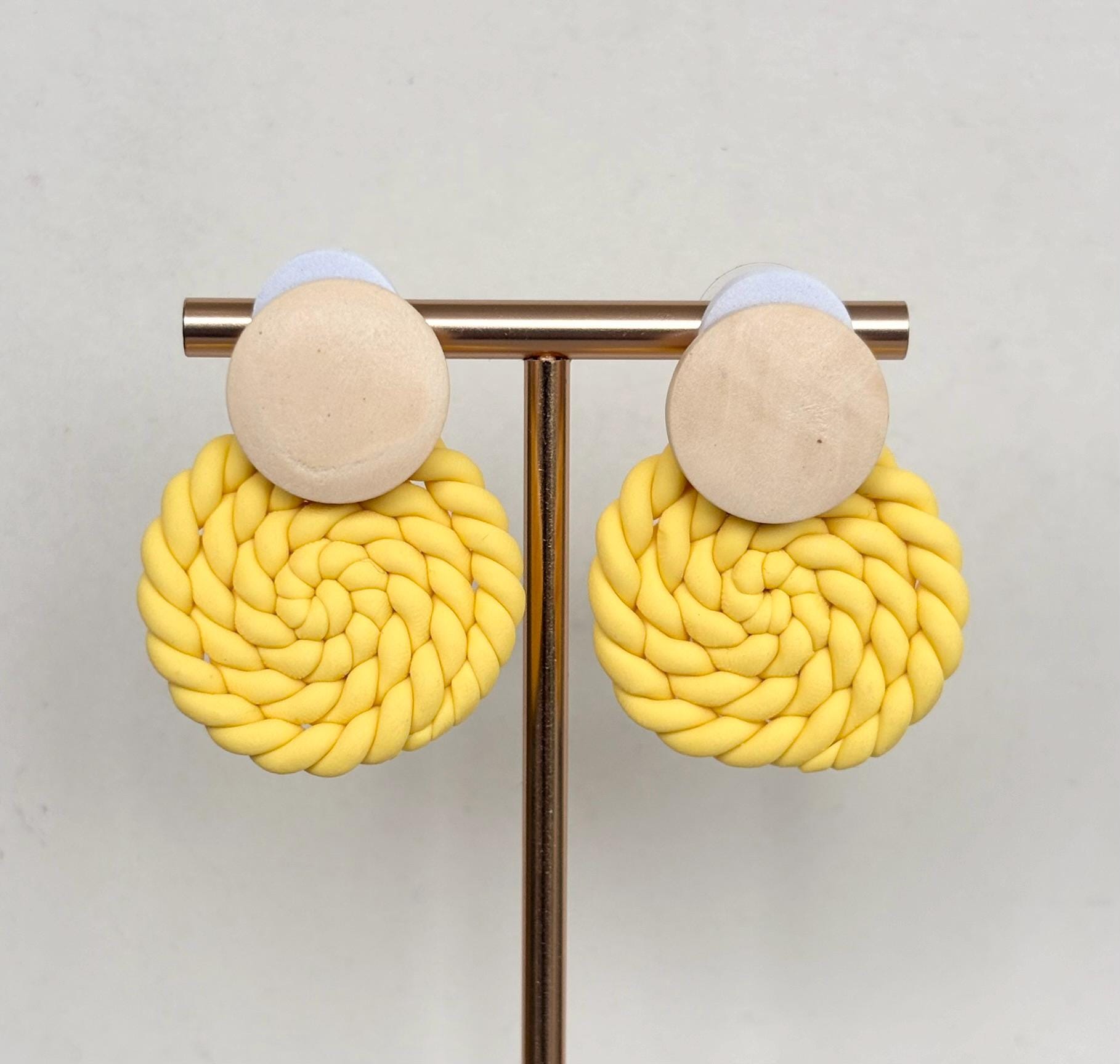 Natural Wood and Yellow Rope Drop Earrings