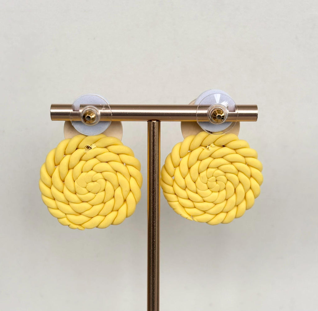 Natural Wood and Yellow Rope Drop Earrings
