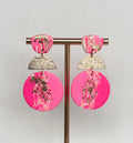 Hot Pink & Gold Marbled Polymer Clay Earrings