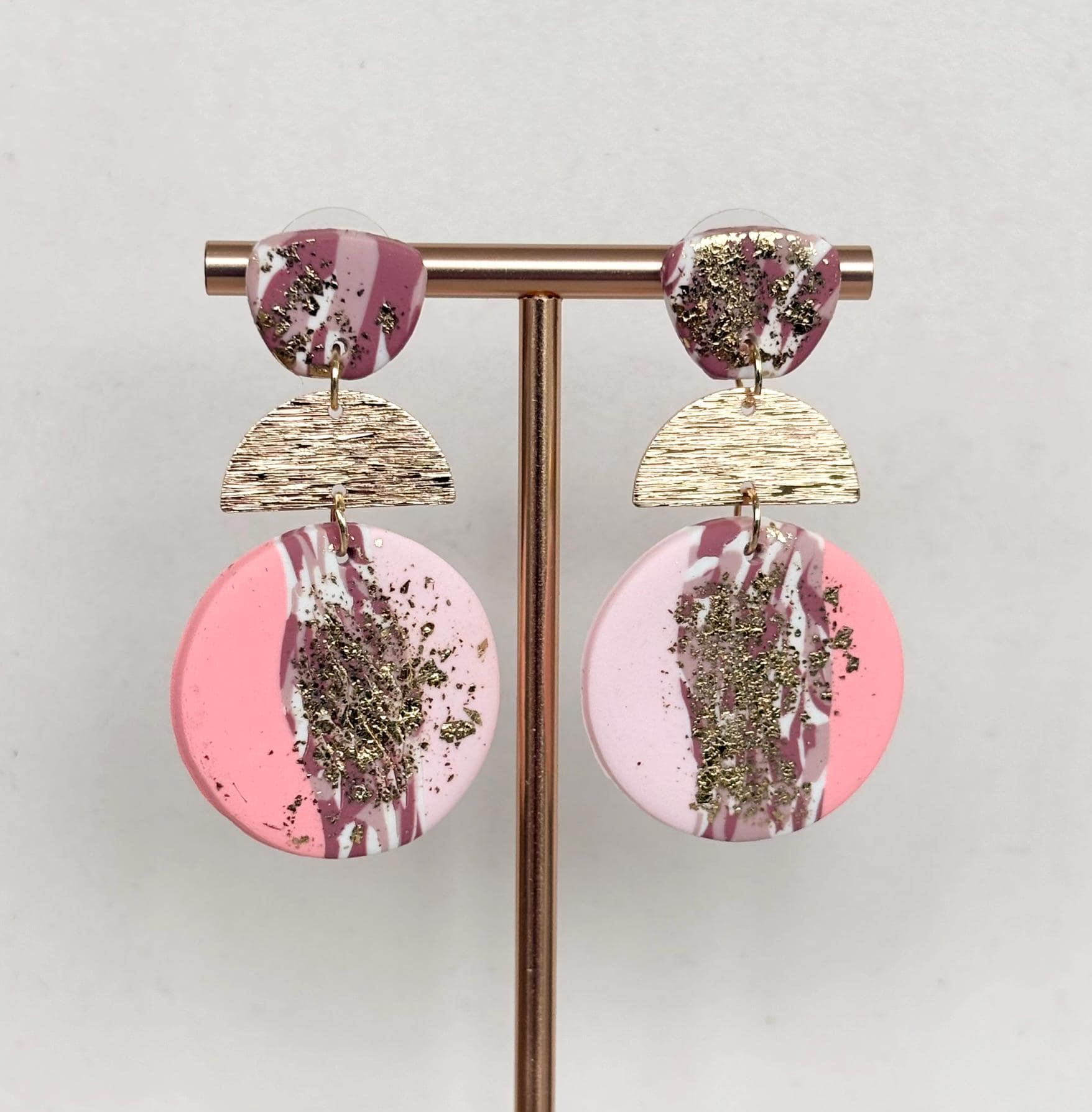 Soft Pink & Mauve Marbled Polymer Clay Earrings