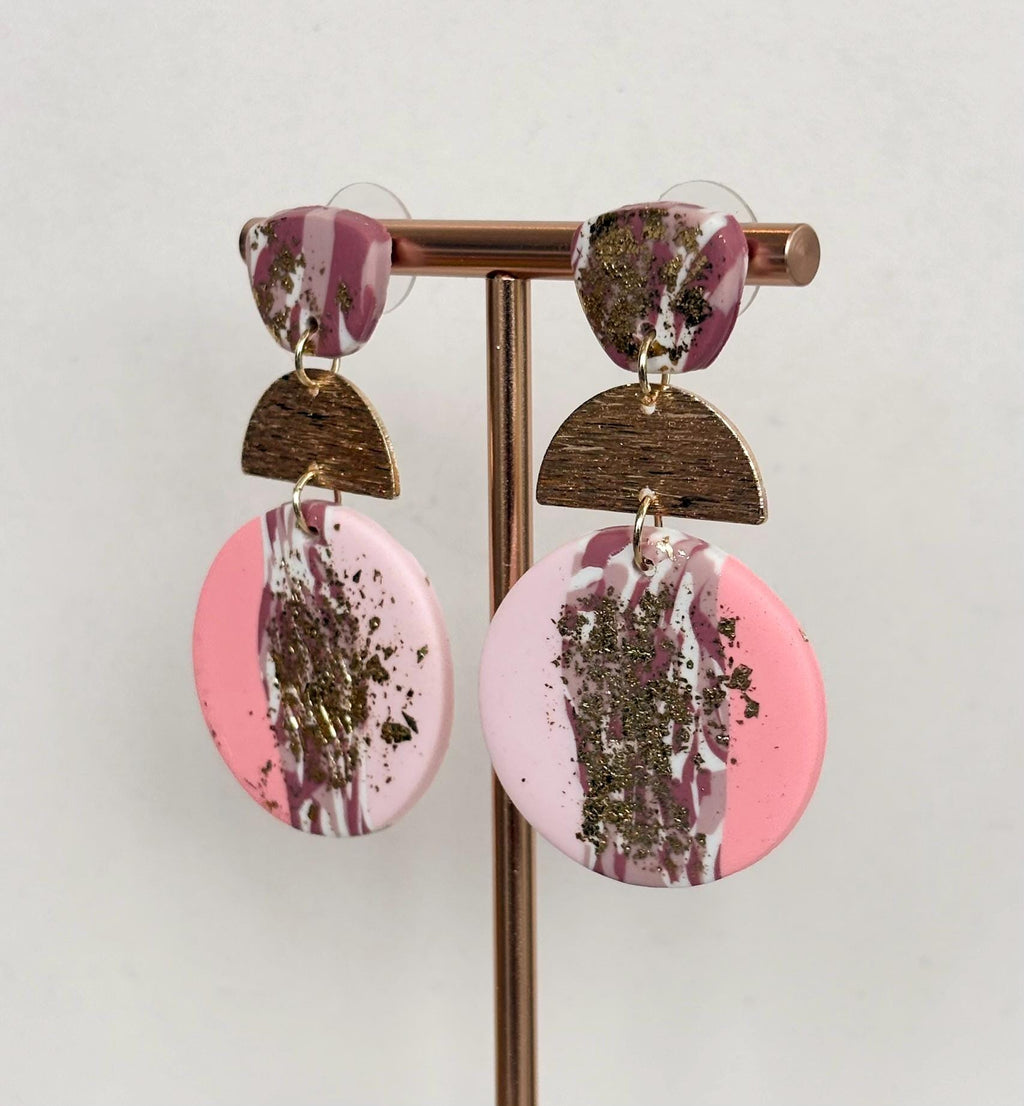Soft Pink & Mauve Marbled Polymer Clay Earrings