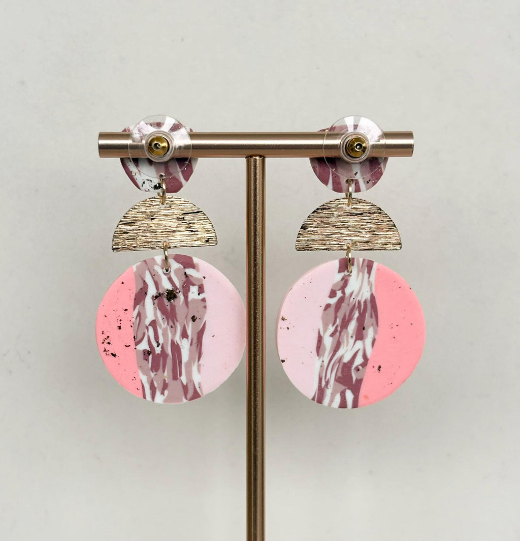 Soft Pink & Mauve Marbled Polymer Clay Earrings