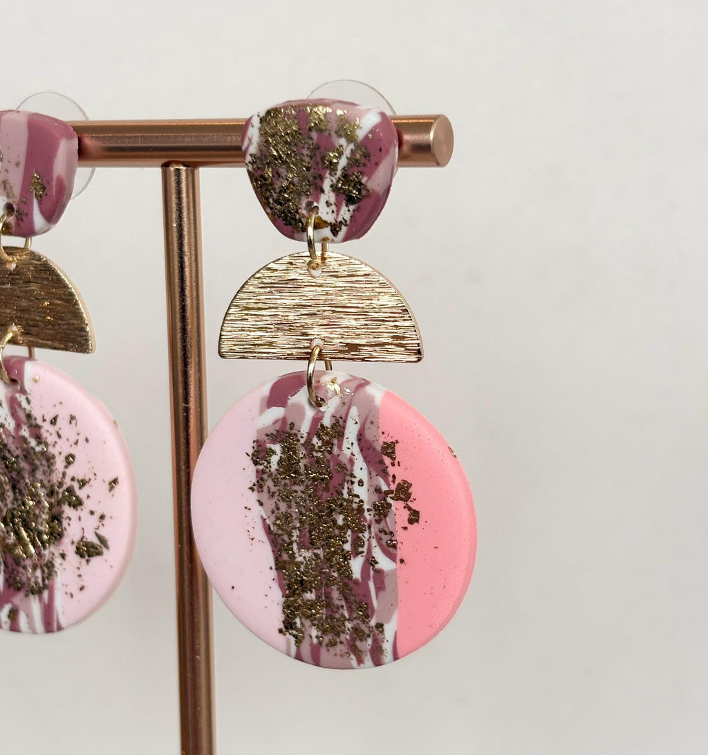 Soft Pink & Mauve Marbled Polymer Clay Earrings