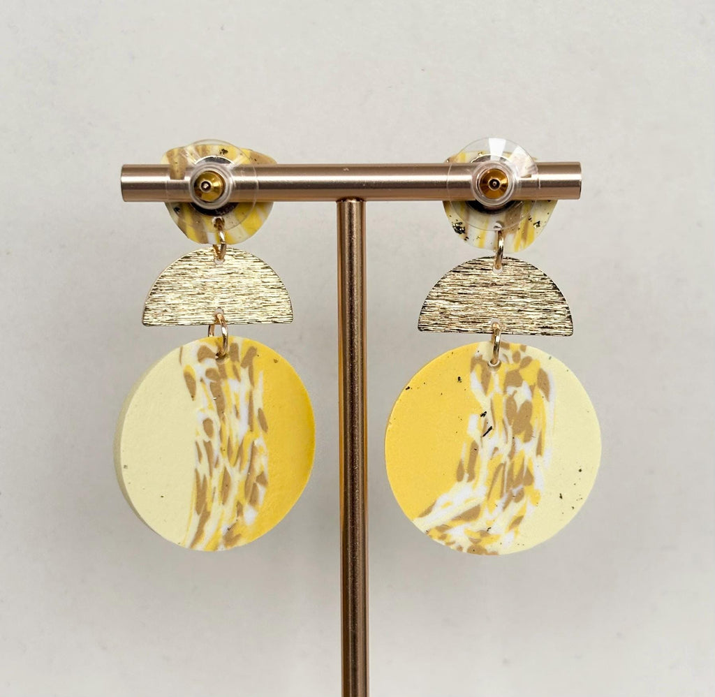 Yellow and Gold Marbled Polymer Clay Earrings