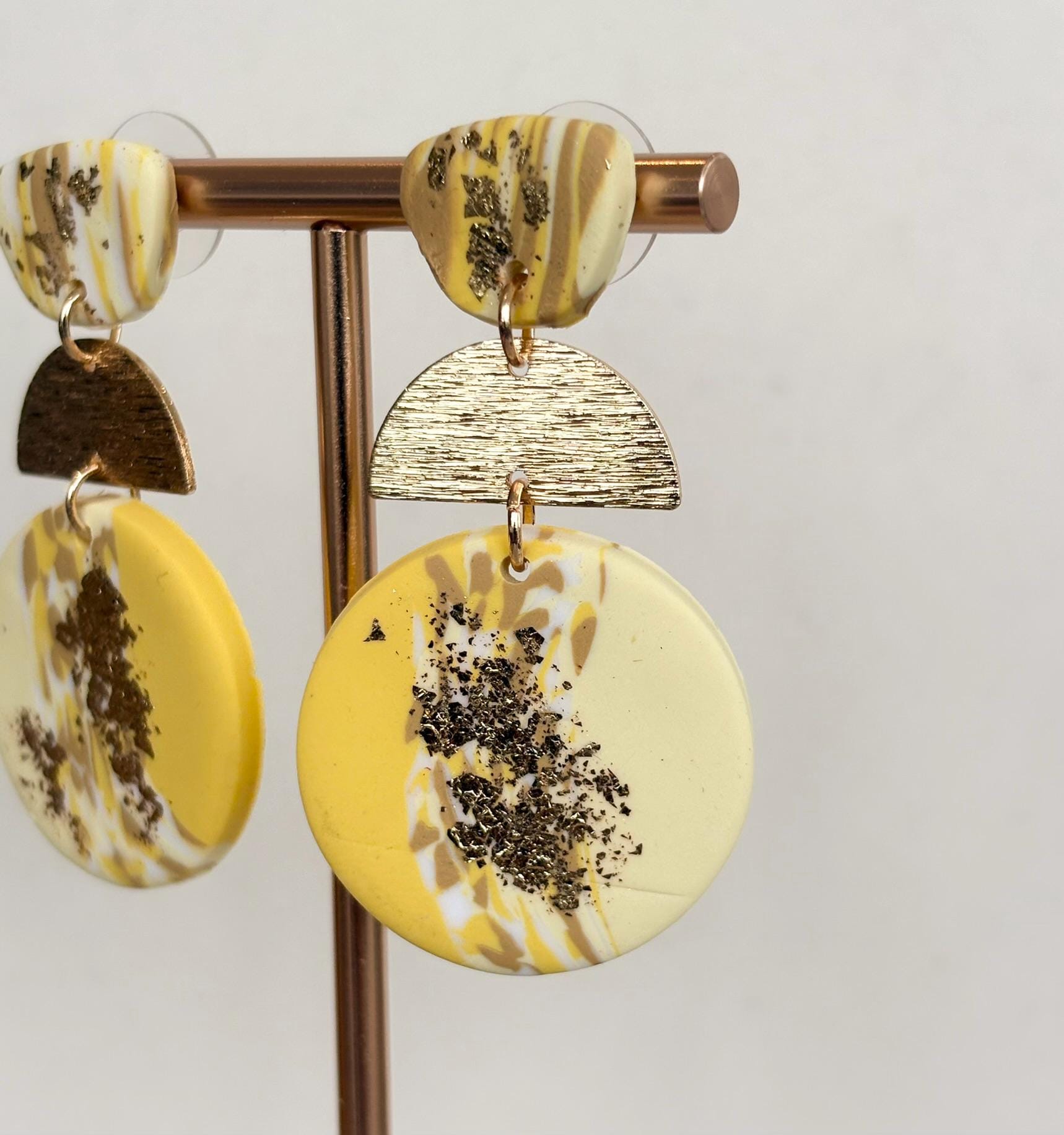 Yellow and Gold Marbled Polymer Clay Earrings