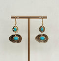 Antiqued Gold and Turquoise Cabochon Statement Drop Earrings