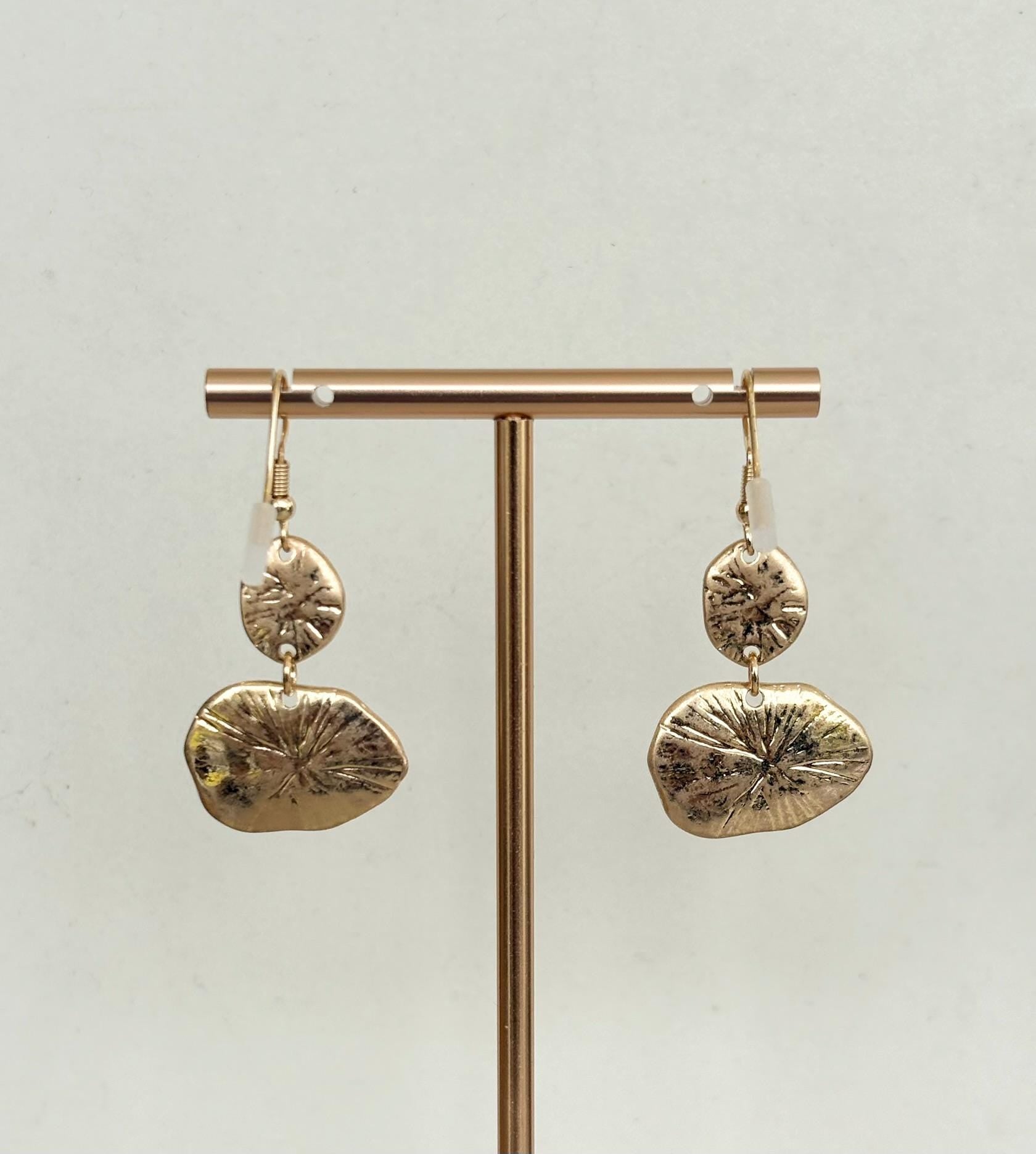 Antiqued Gold and Turquoise Cabochon Statement Drop Earrings