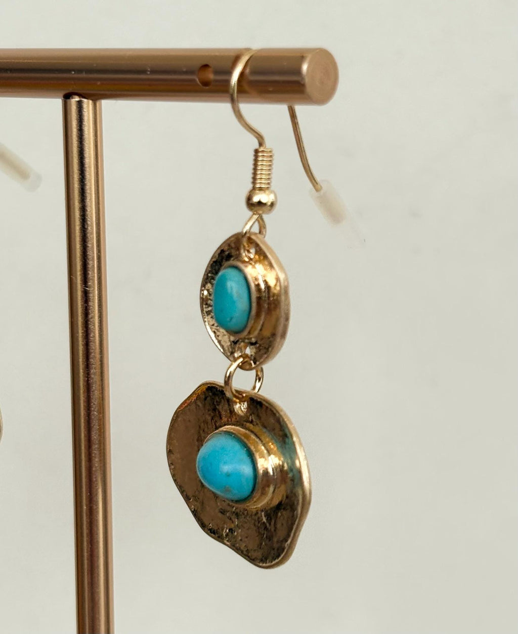 Antiqued Gold and Turquoise Cabochon Statement Drop Earrings