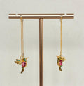 Hummingbird Crystal Threader Earrings, Pink and Green