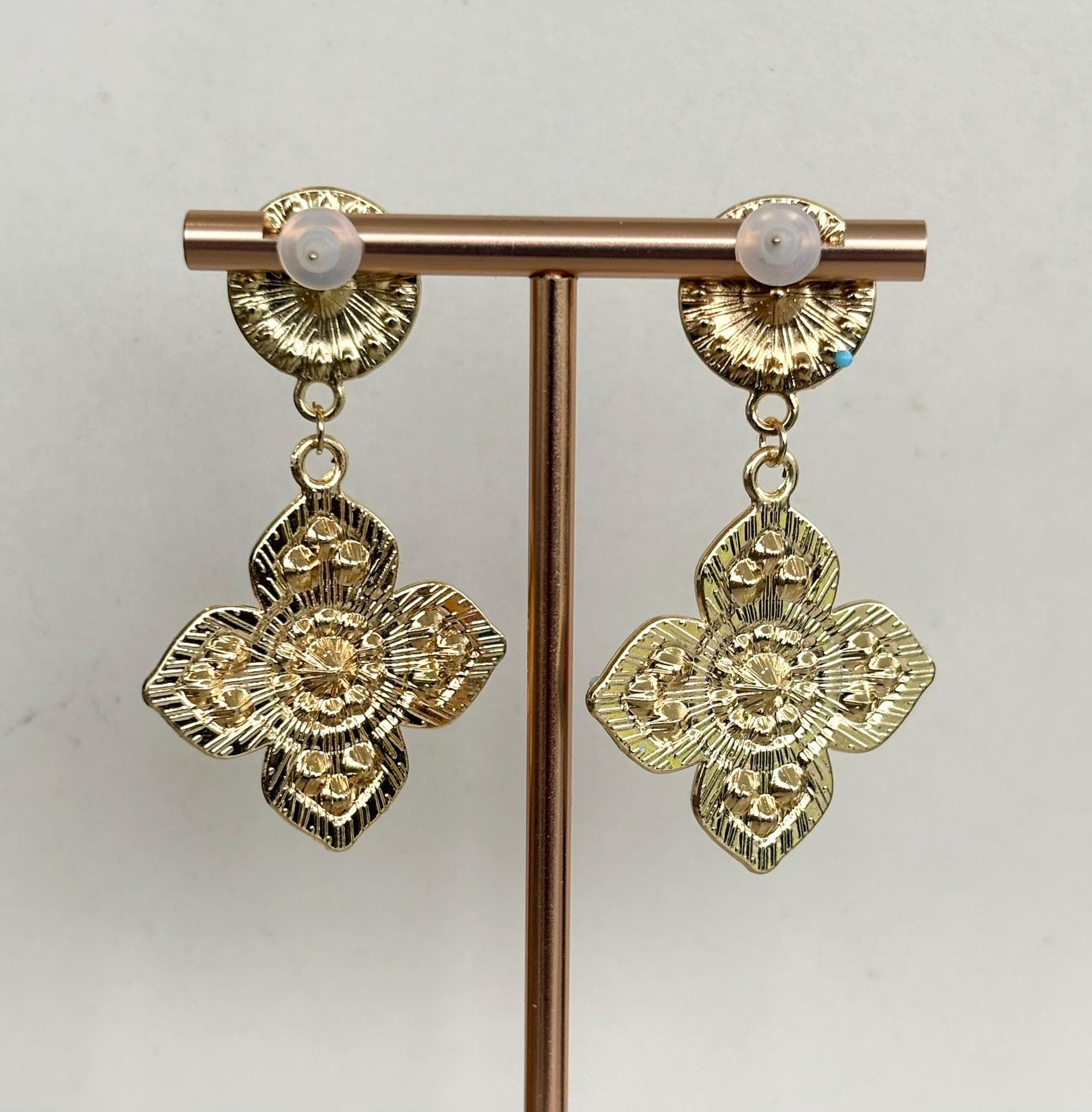 Pink Blue Green Mosaic Clover Drop Earrings