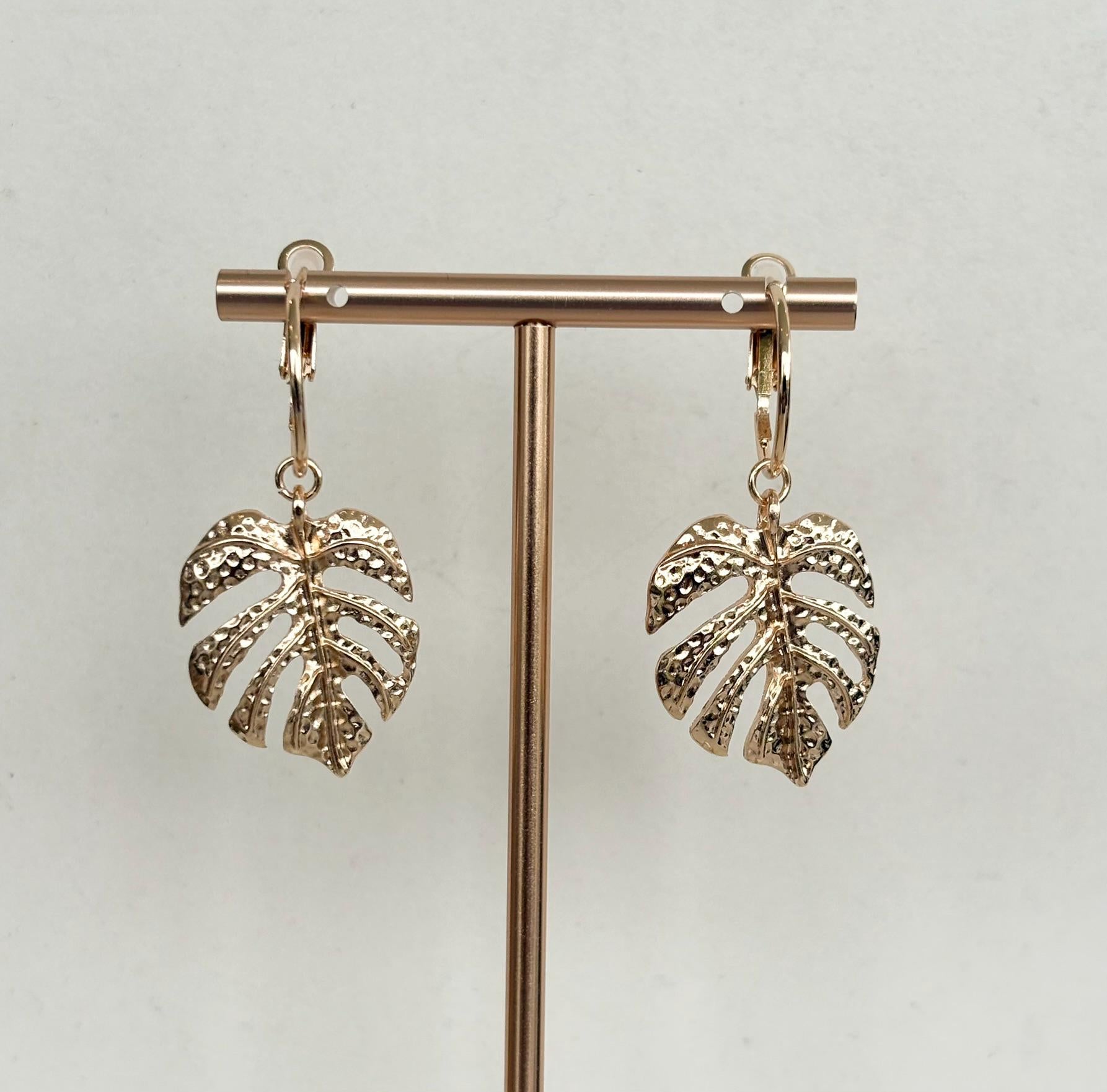 Botanical Gold Monstera Leaf Earrings