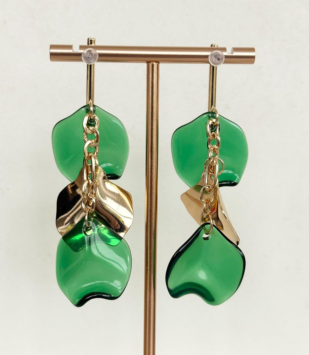 Emerald Green and Gold Petal Drop Earrings