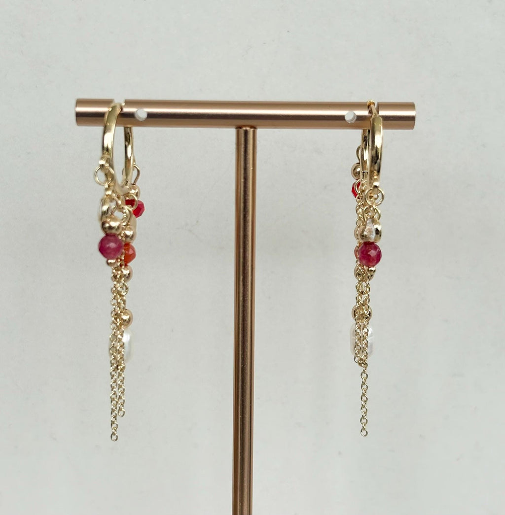 Gold Huggie Hoop Earrings with Mixed Gemstone Charms