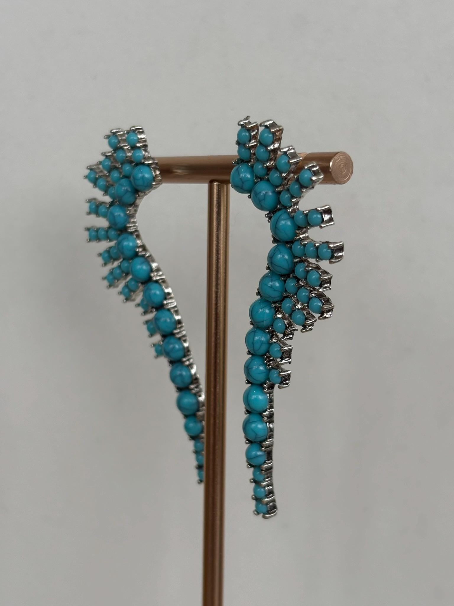 Silver and Turquoise Gemstone Statement Drop Earrings