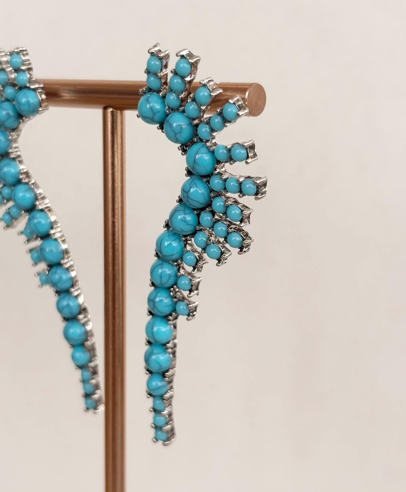 Silver and Turquoise Gemstone Statement Drop Earrings