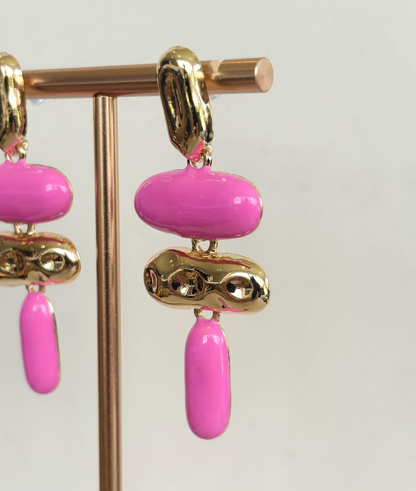 Bubblegum Pink Baroque Resin Drop Earrings