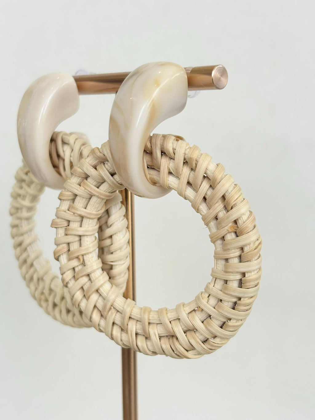 Beach House Cream Resin Rattan Hoop Drop Earrings