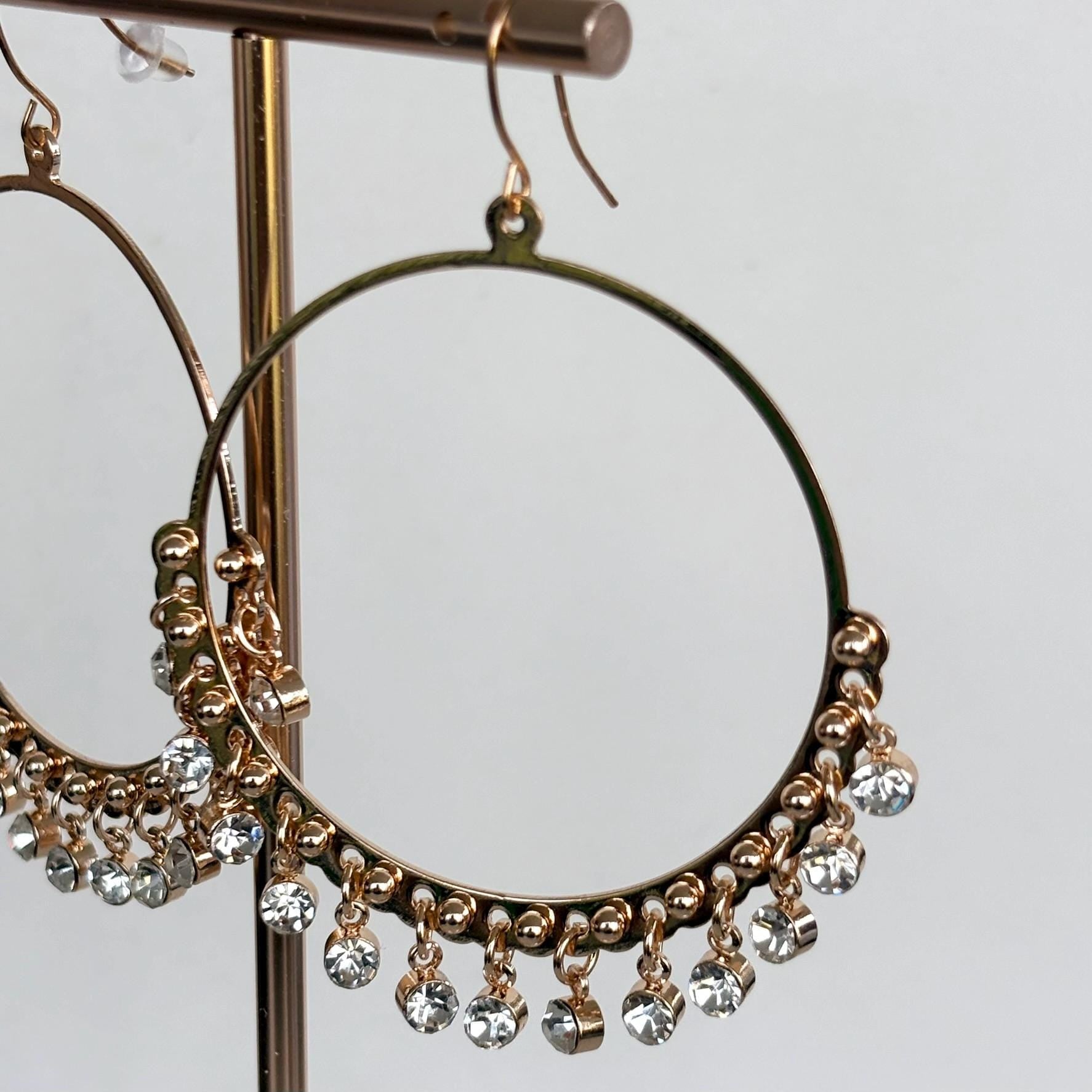Large Gold Crystal Drops Hoop Earrings