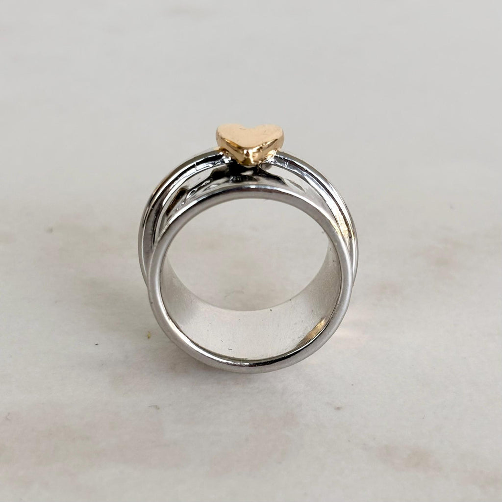 Hammered Silver and Gold Charm Ring