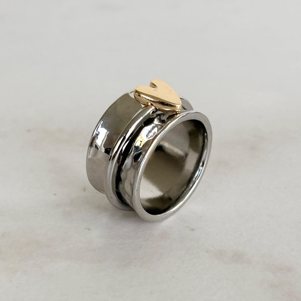 Hammered Silver and Gold Charm Ring
