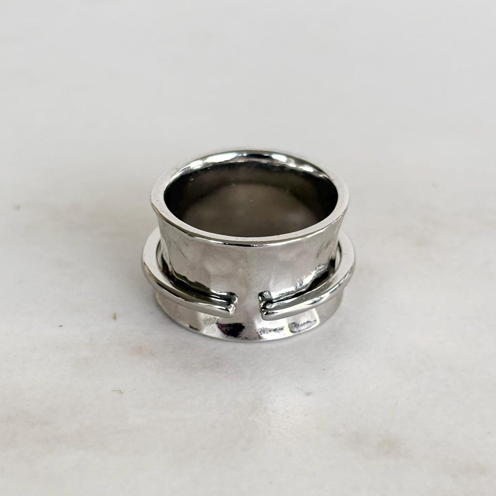 Hammered Silver and Gold Charm Ring