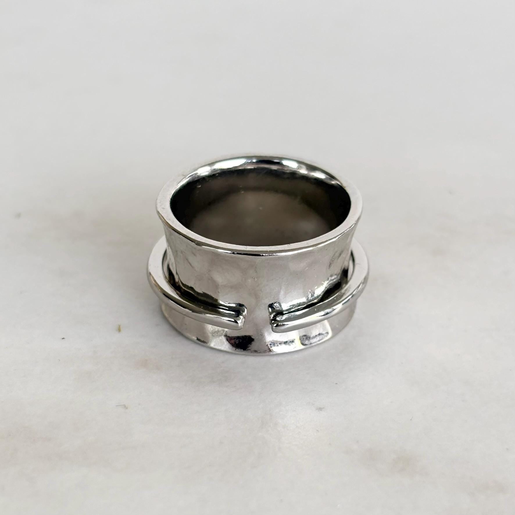 Hammered Silver and Gold Charm Ring
