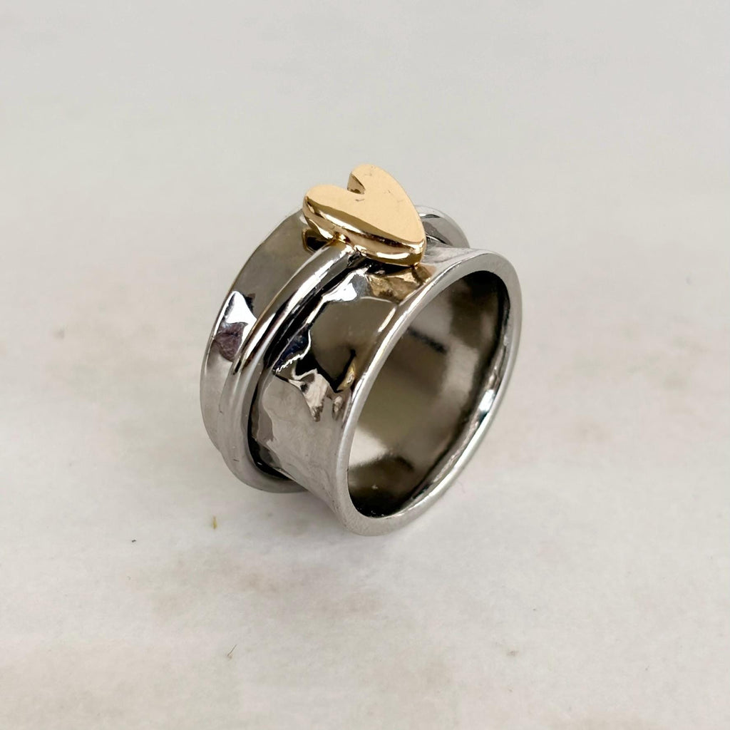 Hammered Silver and Gold Charm Ring