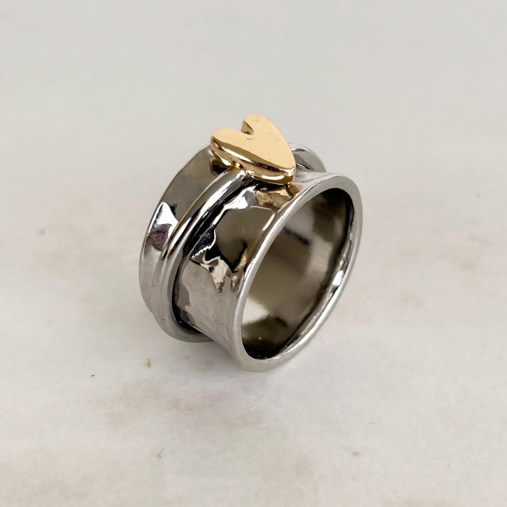 Hammered Silver and Gold Charm Ring