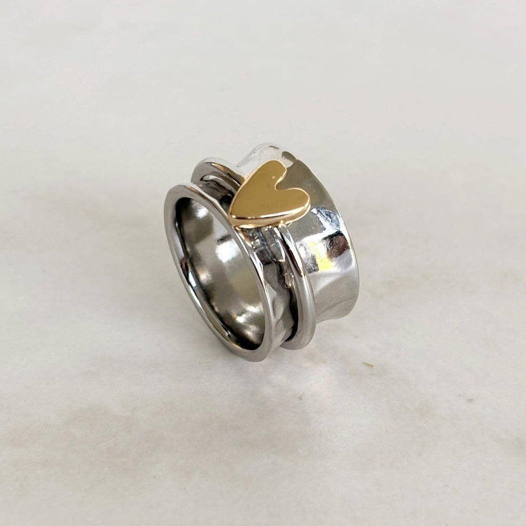Hammered Silver and Gold Charm Ring