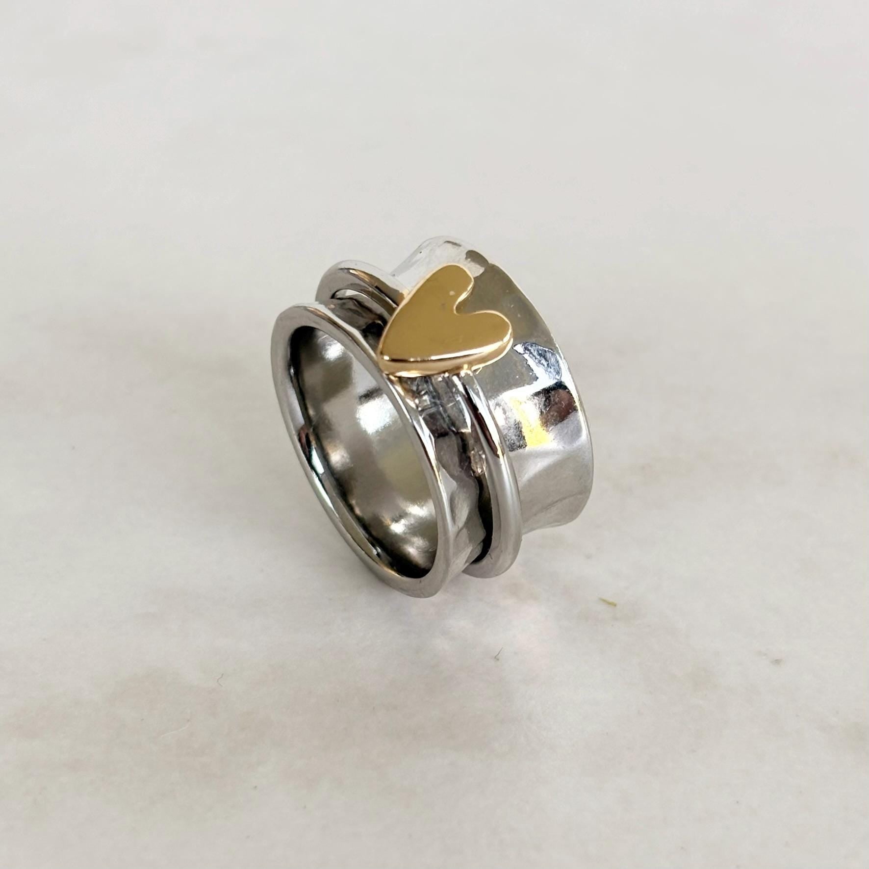 Hammered Silver and Gold Charm Ring