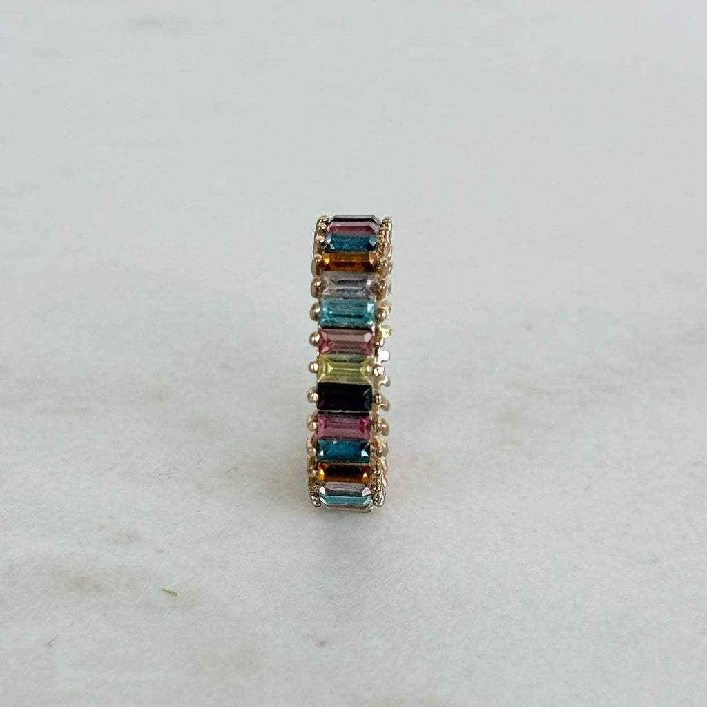 Rainbow Baguette Eternity Ring, Multicolour Crystal