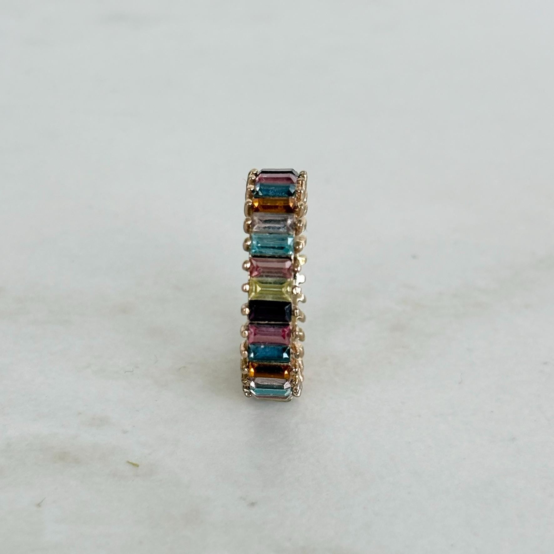Rainbow Baguette Eternity Ring, Multicolour Crystal