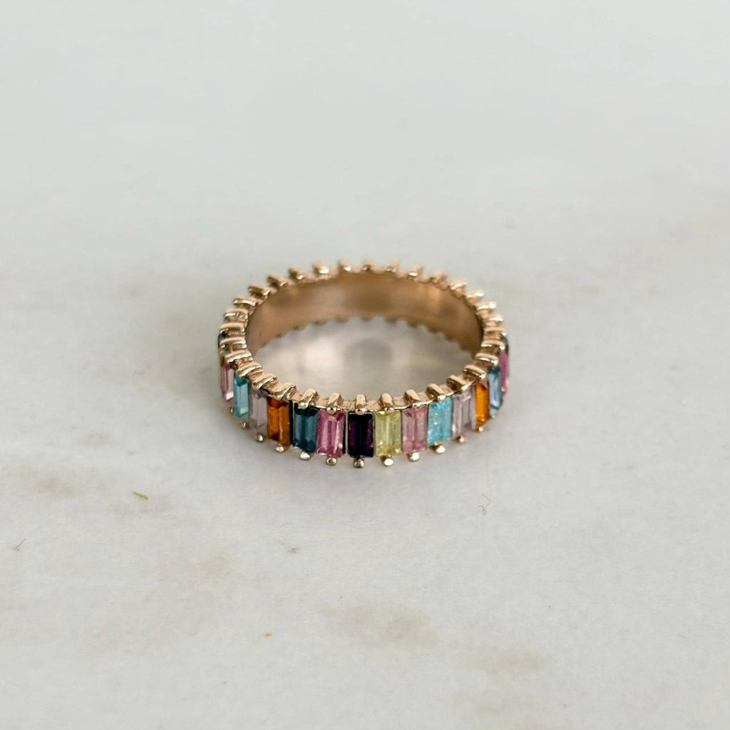Rainbow Baguette Eternity Ring, Multicolour Crystal