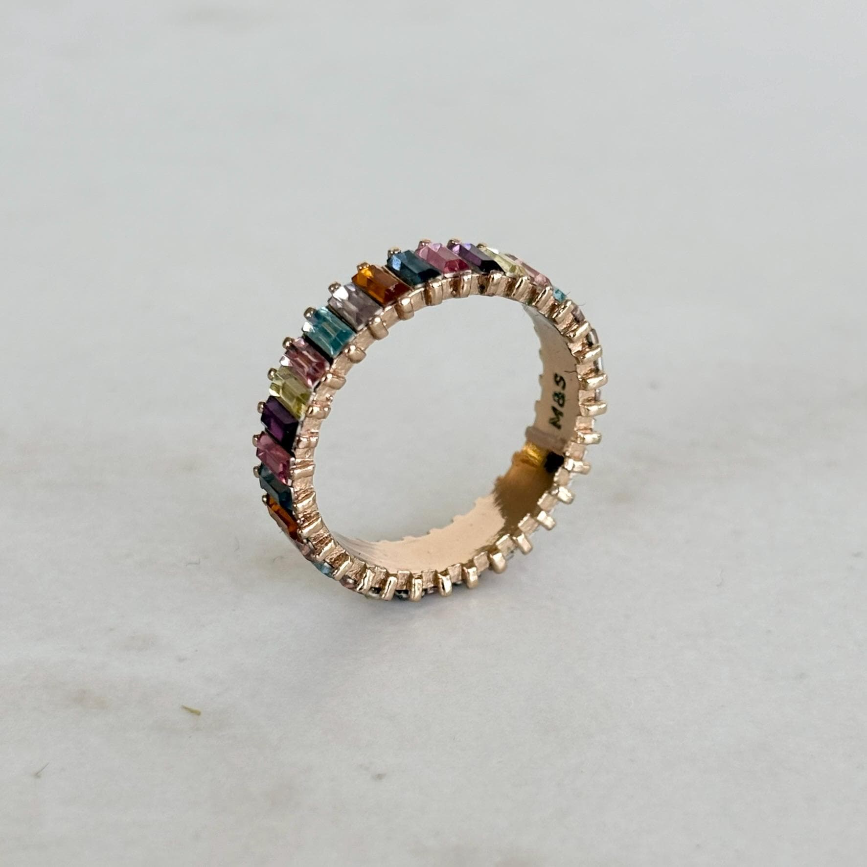 Rainbow Baguette Eternity Ring, Multicolour Crystal