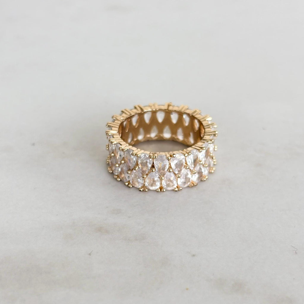 Gold Wide Band Eternity Ring with Zircon Crystal