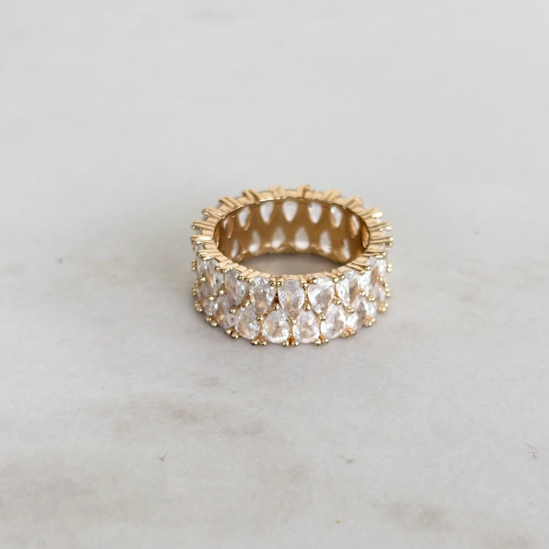 Gold Wide Band Eternity Ring with Zircon Crystal