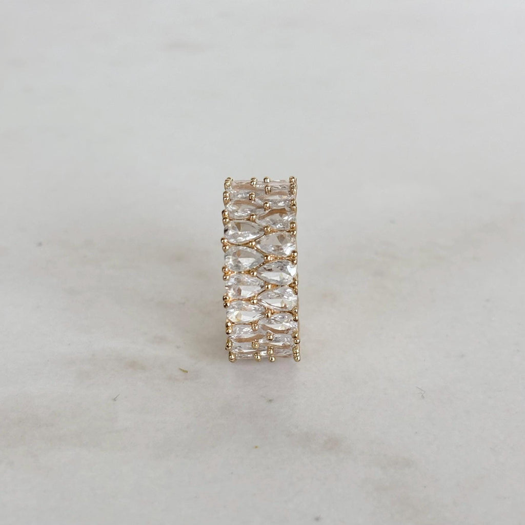 Gold Wide Band Eternity Ring with Zircon Crystal