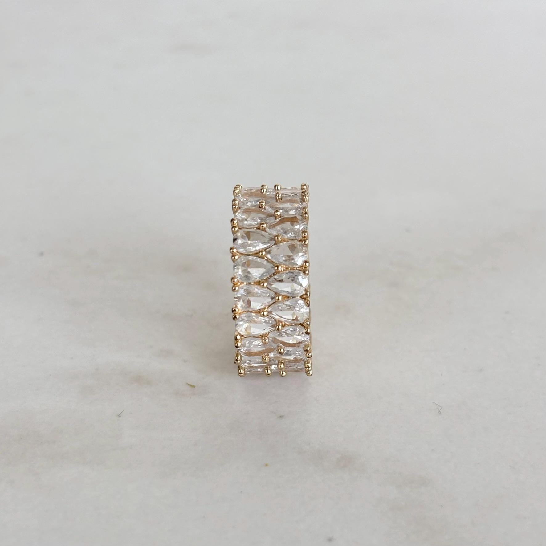 Gold Wide Band Eternity Ring with Zircon Crystal