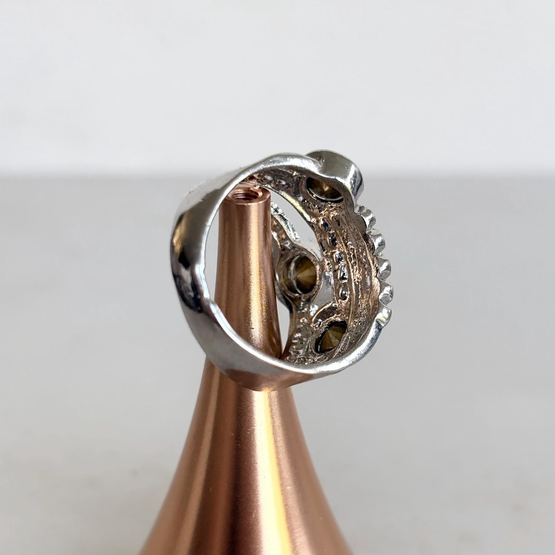 Silver Crystal Statement Ring with Wide Band Zircon