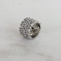 Wide Silver Band Ring with Zircon and Flower Detail