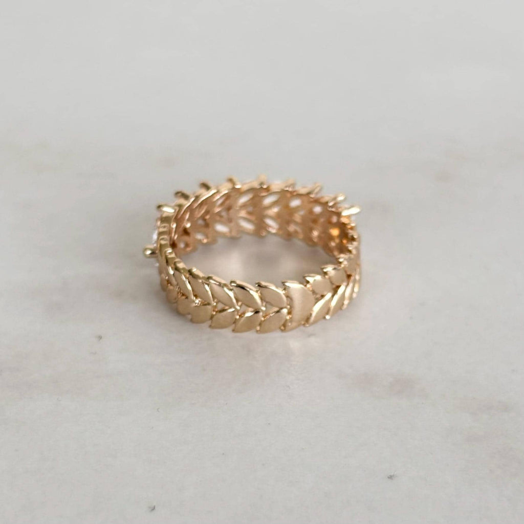 Botanical Gold Leaf Marquise Zircon Ring