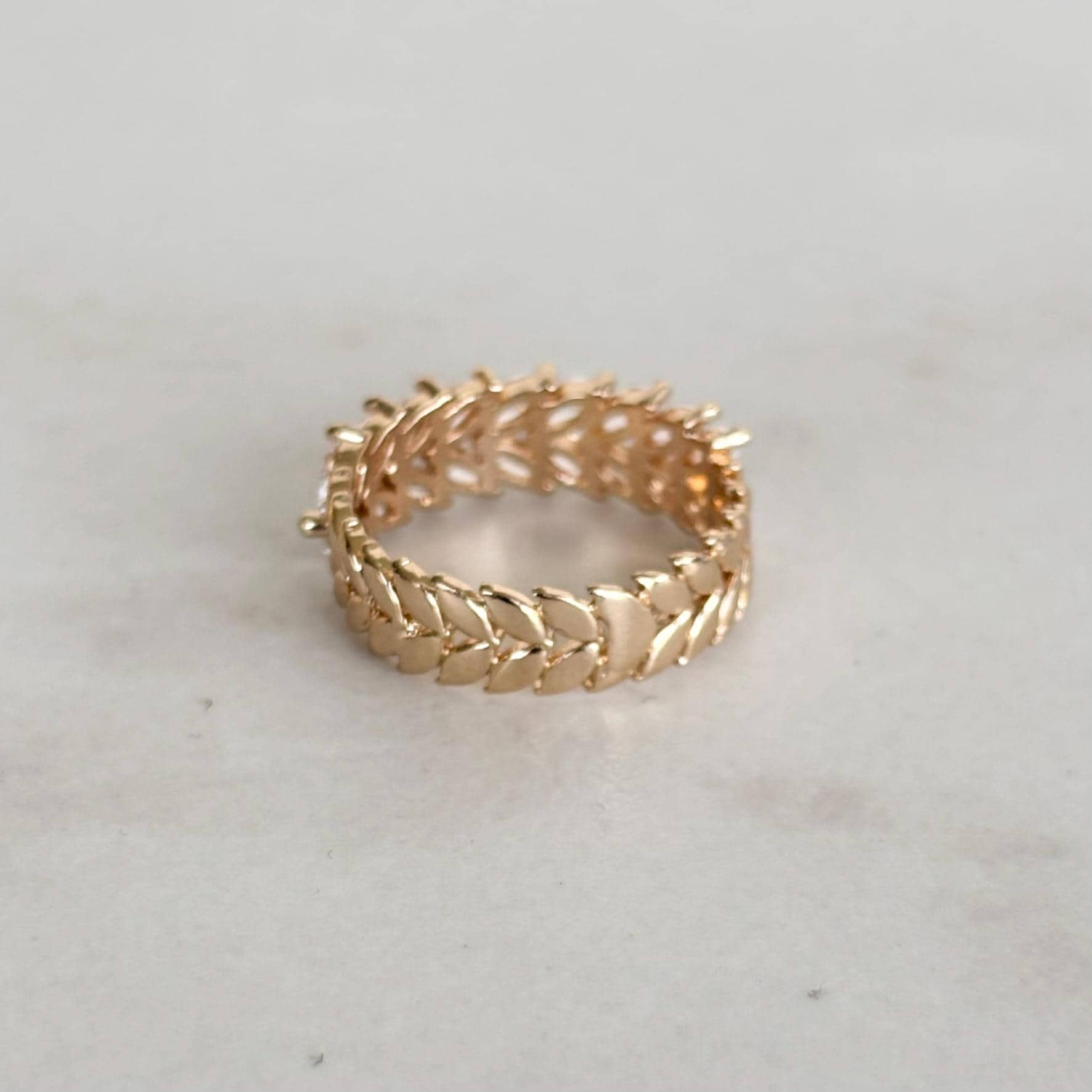 Botanical Gold Leaf Marquise Zircon Ring