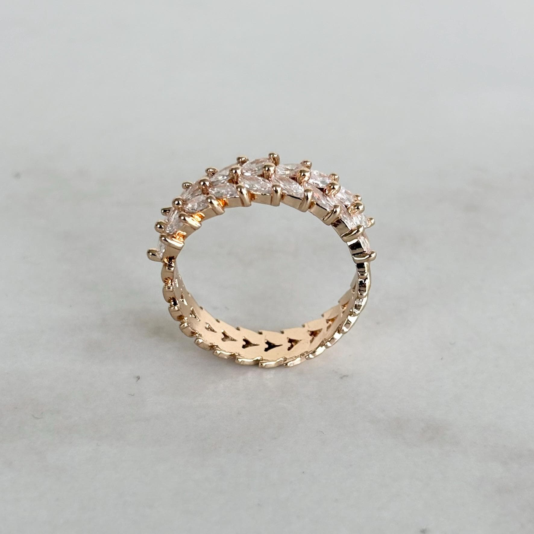 Botanical Gold Leaf Marquise Zircon Ring