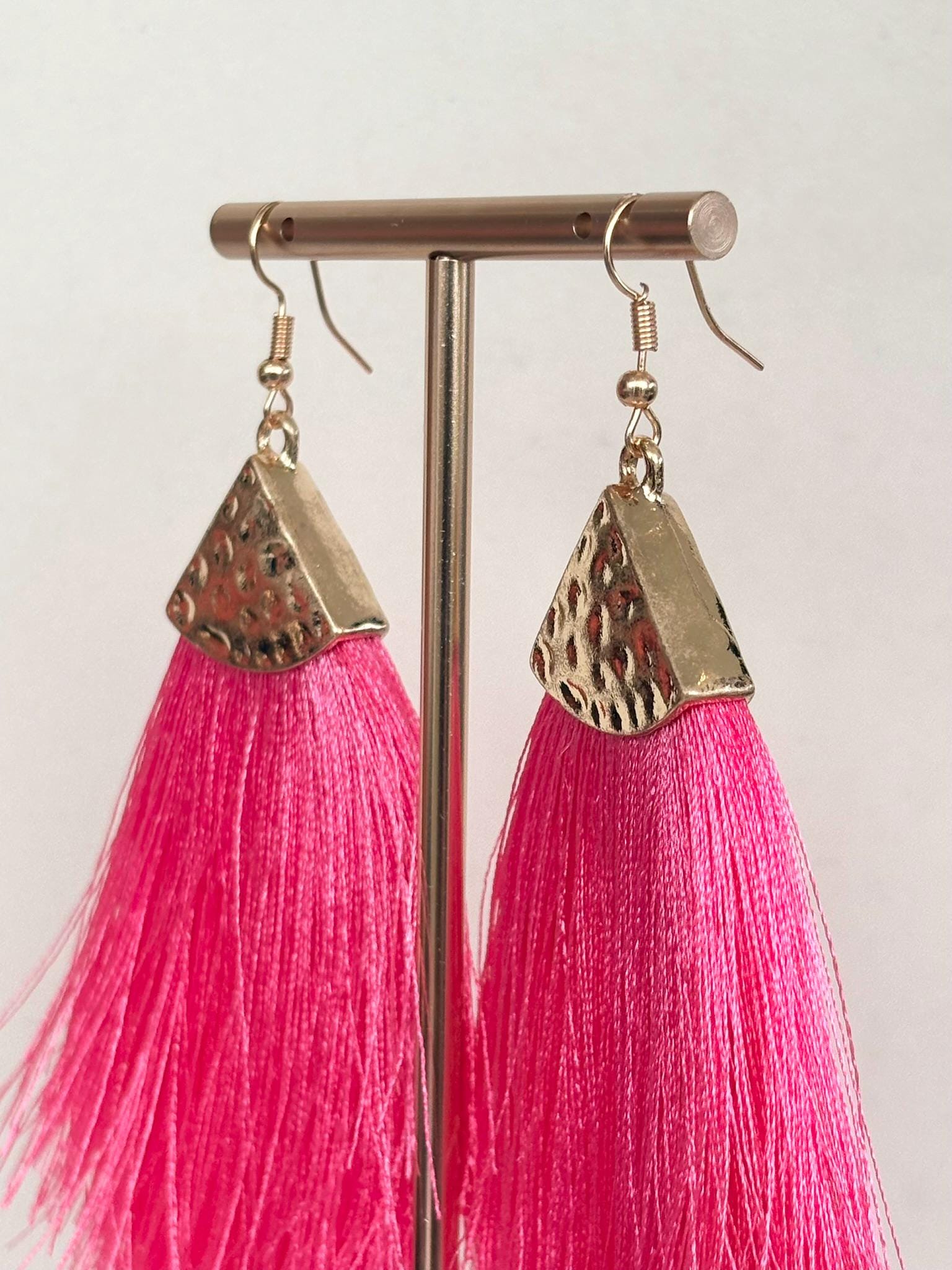 Hot Pink Tassel Fringe Earrings