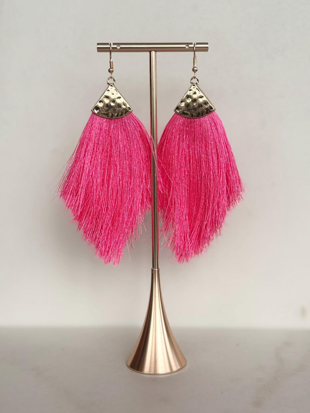 Hot Pink Tassel Fringe Earrings